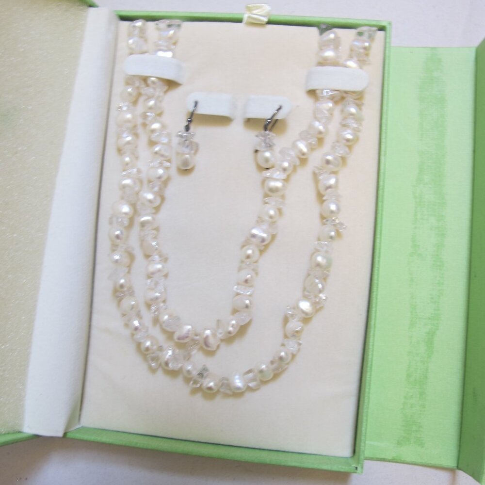 Coldwater Creek “White Gem of a Peal” earring and necklace set – new in package